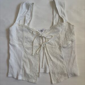 Garage White Lace Tie-Front Tank Top
